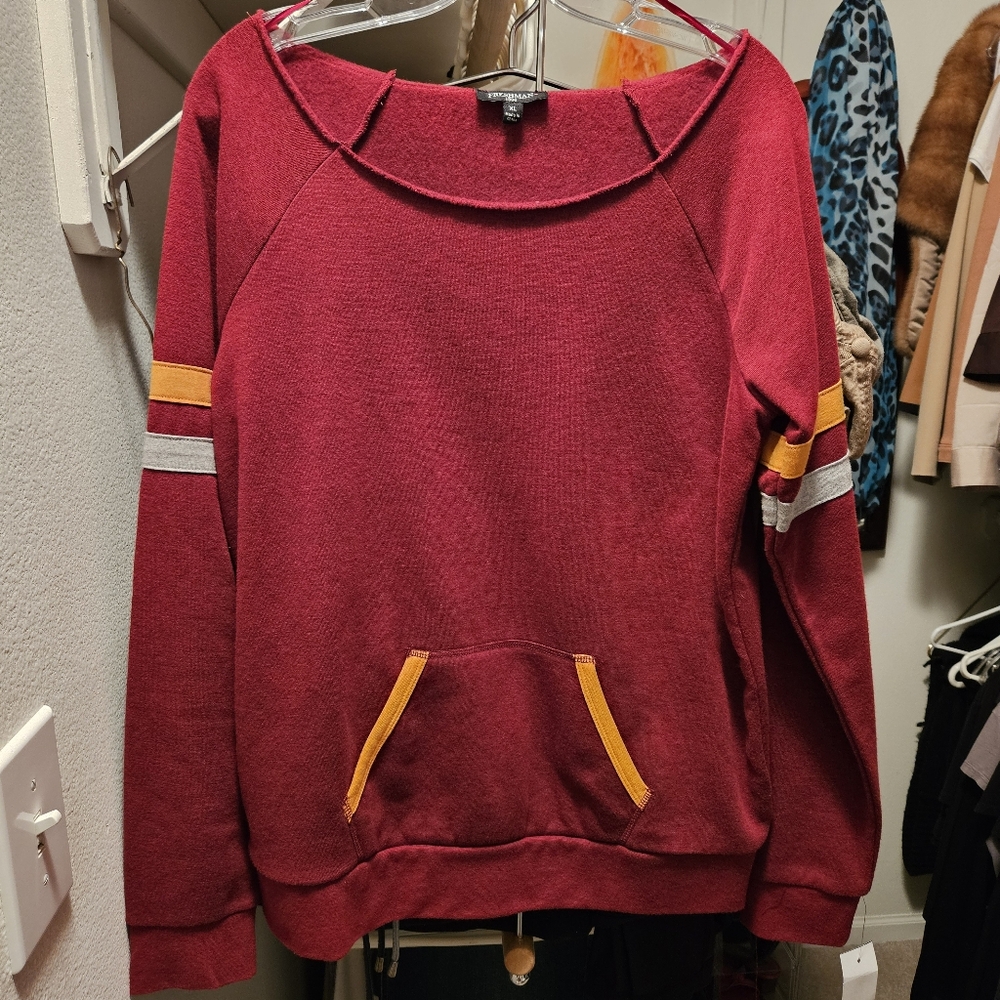FRESHMAN 1996 Brand Deconstructed Sweatshirt / Hoodie  Burgundy Gold White